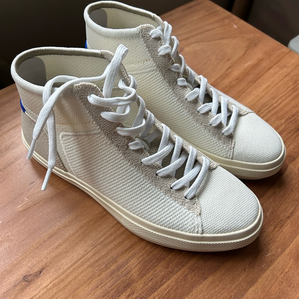 Rothy’s “The Women’s High Top Sneaker” in Sand Dune. Size 7.5